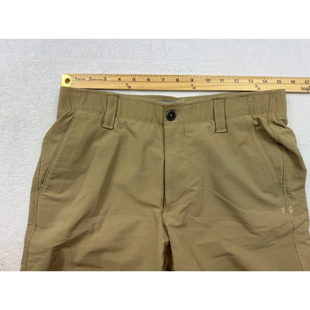 Under Armour Mens HeatGear Golf Shorts Tan Khaki Loose Fit Size 32 Performance